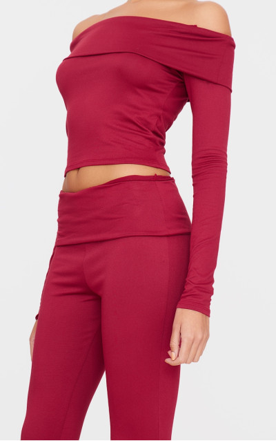 Бордовий Soft Touch Fold Over Skinny Flars