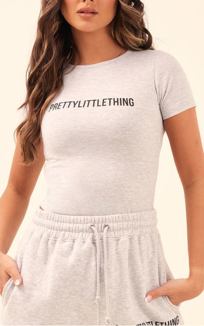 Боді з короткими рукавами PRETTYLITTLETHING Ash Gray
