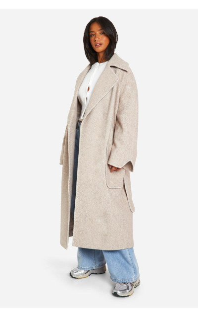 Дрібне пальто з вовняним поясом із контрастною строчкою