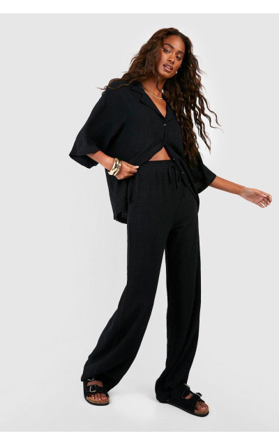 Широкі штани вільного крою з суміші льону