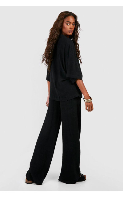 Широкі штани вільного крою з суміші льону