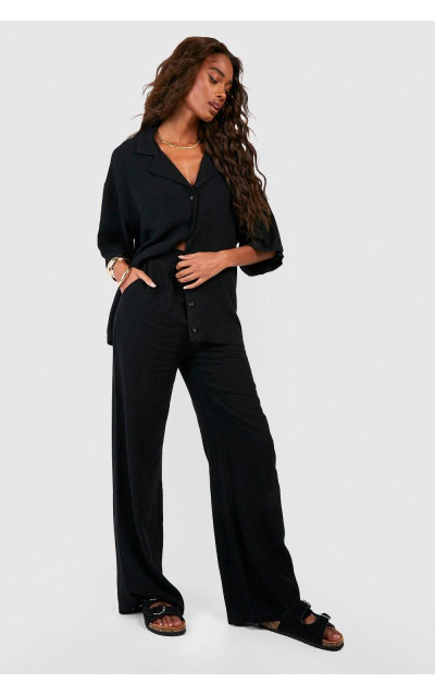 Широкі штани вільного крою з суміші льону