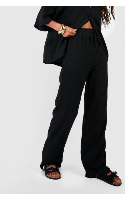 Широкі штани вільного крою з суміші льону