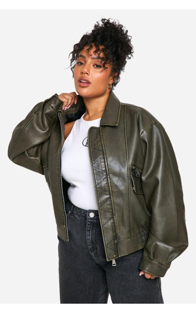 Плюс старовинний вигляд штучної шкіряної куртки