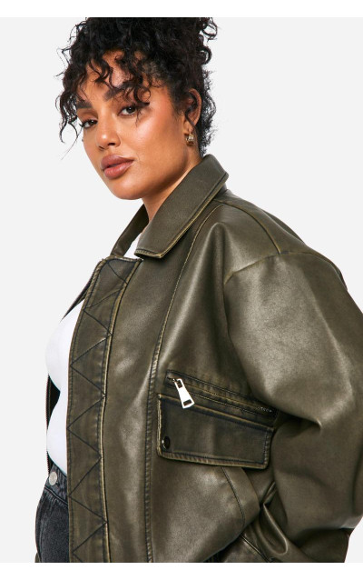 Плюс старовинний вигляд штучної шкіряної куртки