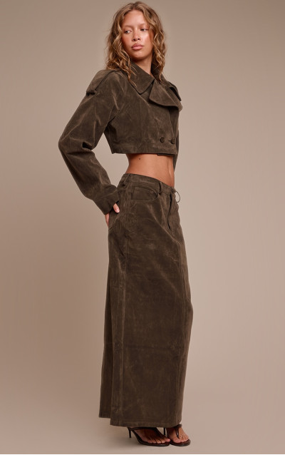 Хакі штучна замша обрізана траншея