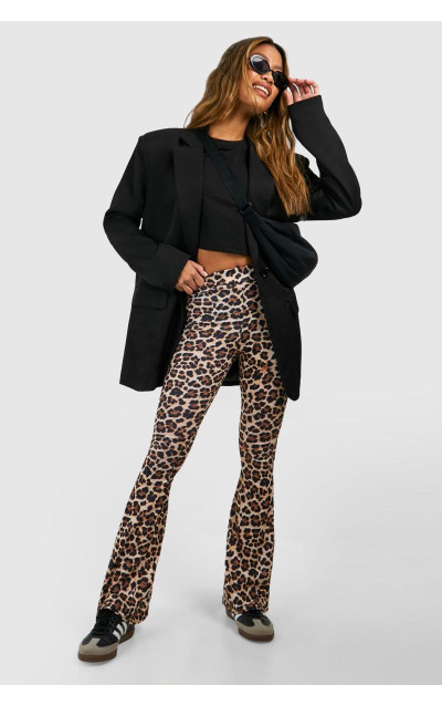 Леопардові штани з високою талією базового крою та кльош