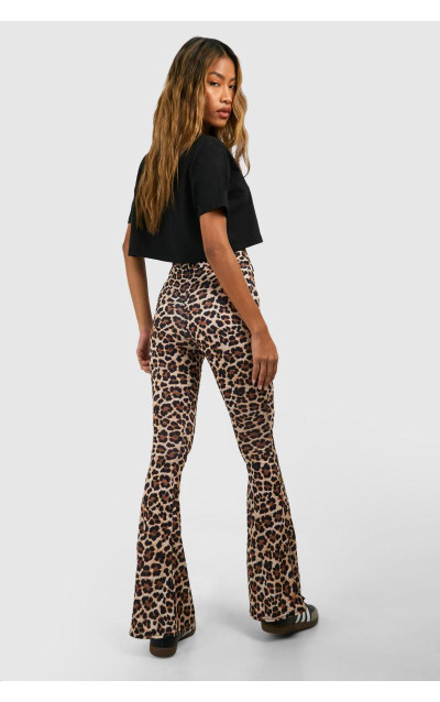 Леопардові штани з високою талією базового крою та кльош