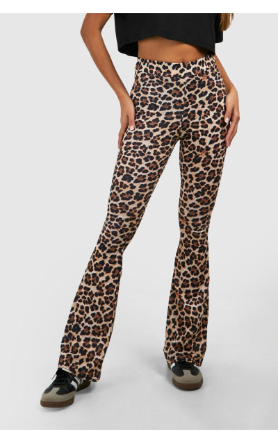 Леопардові штани з високою талією базового крою та кльош