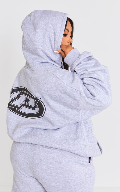 Велика толстовка на блискавці з логотипом PRETTYLITTLETHING Plus Grey Marl
