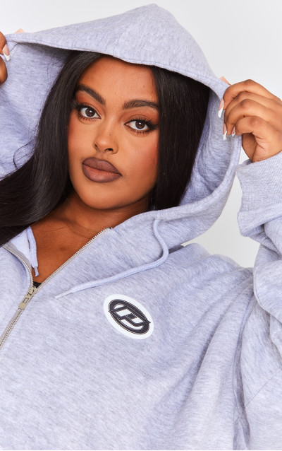 Велика толстовка на блискавці з логотипом PRETTYLITTLETHING Plus Grey Marl
