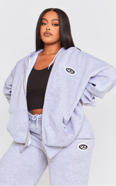 Велика толстовка на блискавці з логотипом PRETTYLITTLETHING Plus Grey Marl