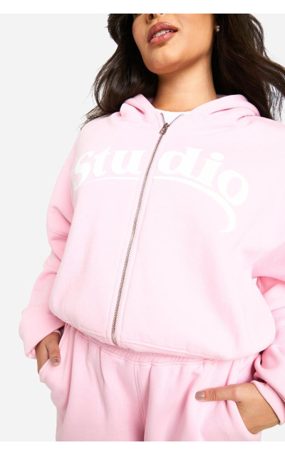 Толстовка Plus Studio Slogan Boxy Crop Zip Through Hoodi