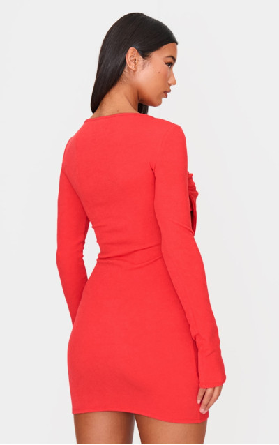 Червона міні-сукня з бантом і довгими рукавами