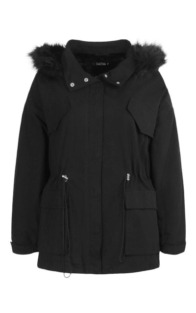 Плюс пальто-парка з капюшоном на штучному хутрі