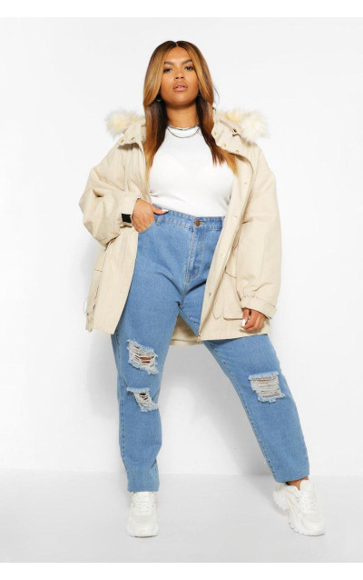 Плюс пальто-парка з капюшоном на штучному хутрі