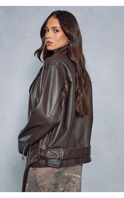 Premium негабаритний шкіряний вигляд байкерська куртка