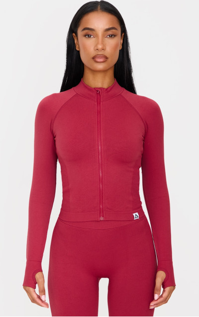 Темно-червона безшовна панельна куртка