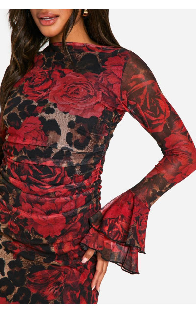 Міні-сукня з леопардовим принтом і розкльошеними рукавами