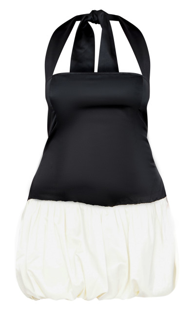 Чорна атласна контрастна сукня-пуфбол