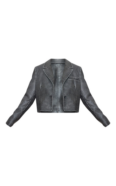 Плюс чорний укорочений піджак зі штучної шкіри