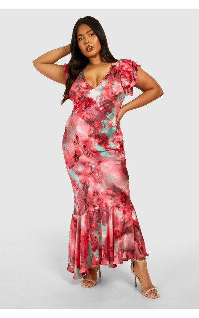 Плюс мармурова атласна рукава рукава максі