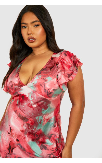 Плюс мармурова атласна рукава рукава максі