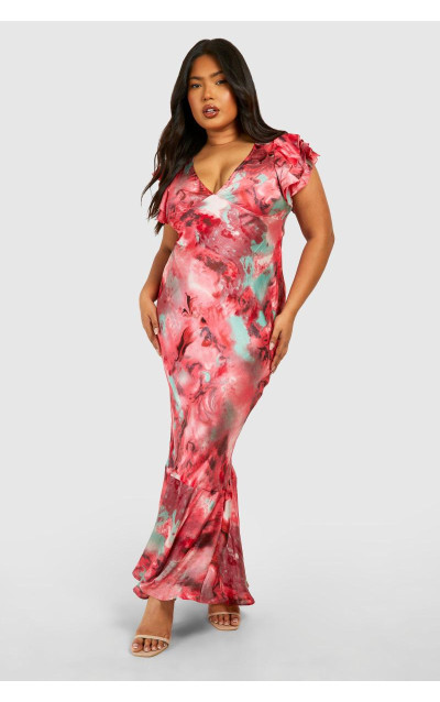 Плюс мармурова атласна рукава рукава максі