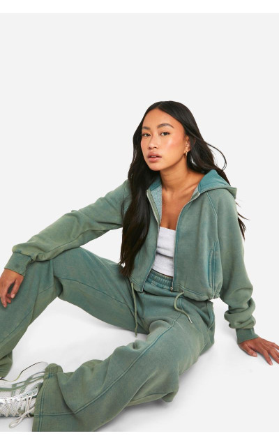 Випраний спортивний костюм на блискавці з капюшоном