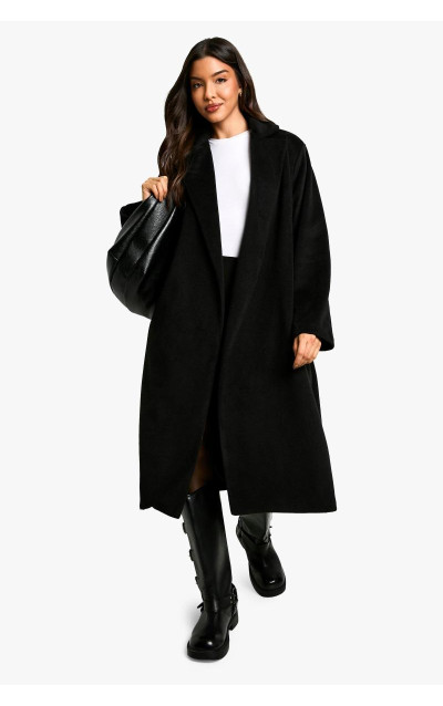 Вовняне пальто з поясом зі штучної шкіри