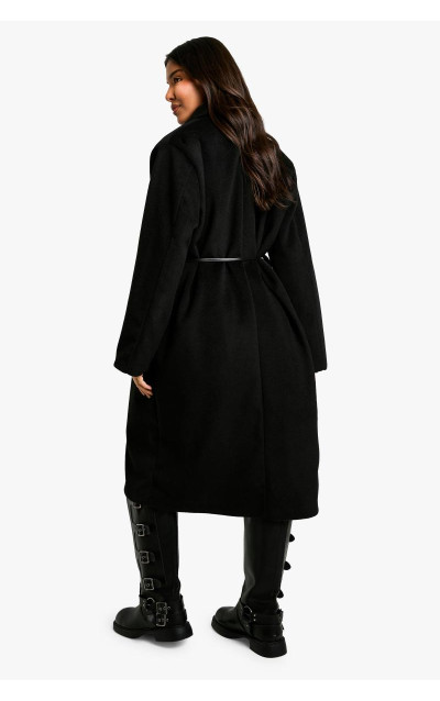 Вовняне пальто з поясом зі штучної шкіри