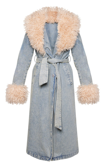 Вінтажний плащ із штучним хутром і поясом